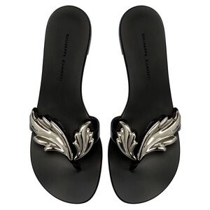 Giuseppe Zanotti Black Silver Cruel Wing flat thong sandals EU 37.5